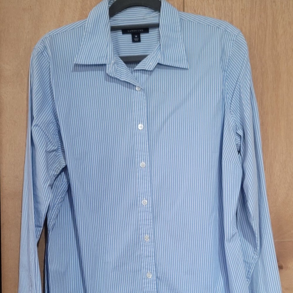 Lands end size 14 pin stripe button down